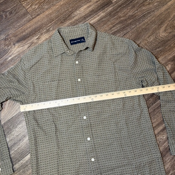 ABERCROMBIE & FITCH 100% Cotton Green & Tan Check L/S Button-Down Men’s Shirt - Picture 3 of 13